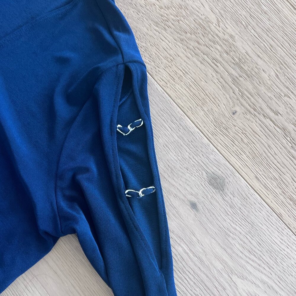 Chico's Open Front Cardigan Arm Cut Out Blue Size Small Comfy Travel Wear - Picture 2 of 4